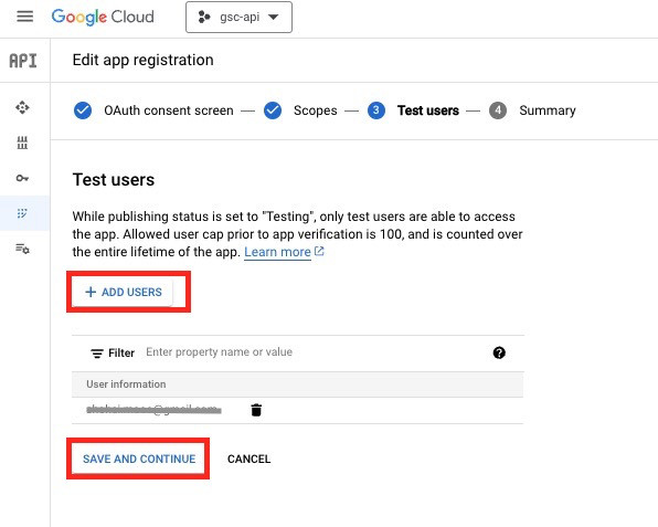 OAuth consent screen作成完了